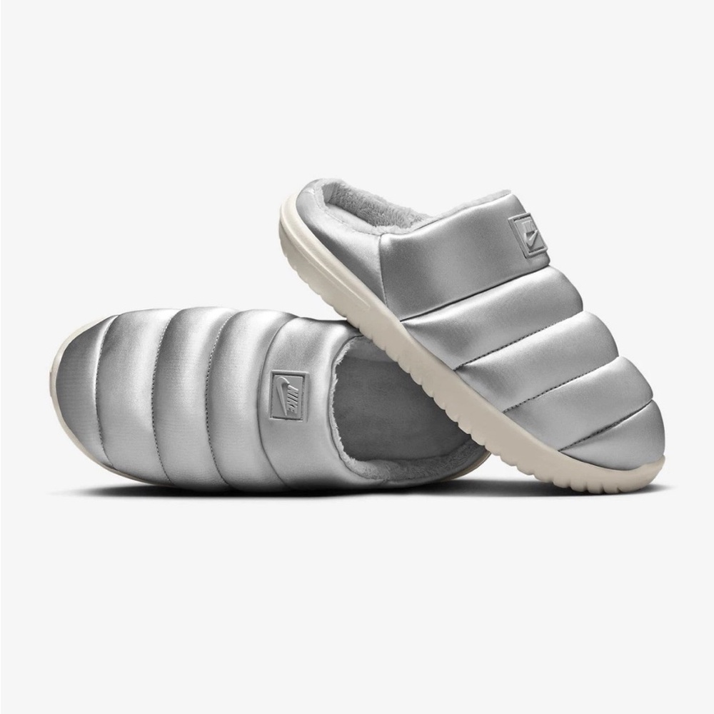 NEW Womens NIKE BURROW SE SLIPPERS METALLIC SILVER SIZE 10